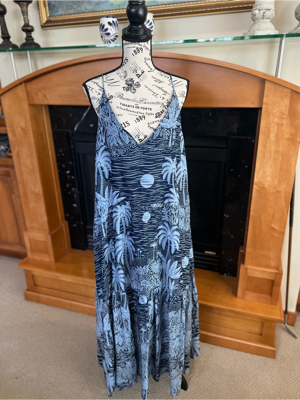 H&M Desmond & Dempsey Blue Tropical Print Dress